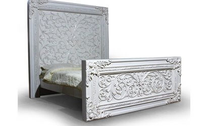 Antique Carving White Painted Bed