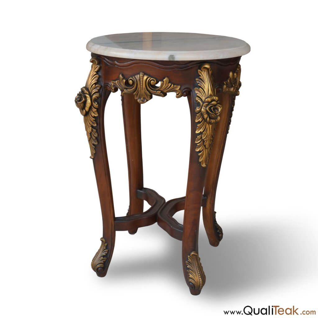 Buy Marble Top Round Side Table From Indonesia | Veronicas Qualiteak