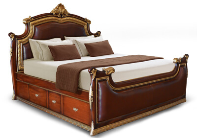 Antique Leather Bed With Storage